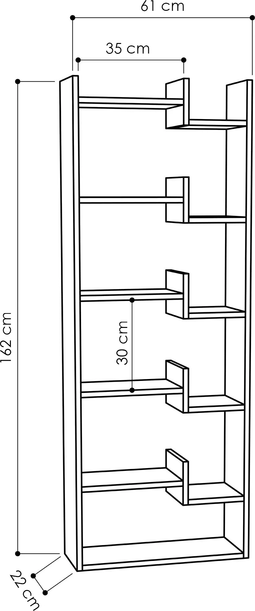 Polica za knjige Oppa, temen hrast - antracit, 61 x 22 x 162 cm