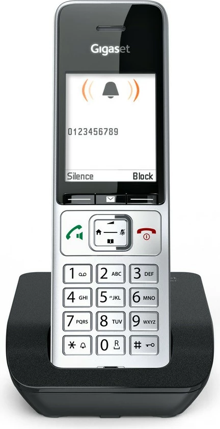 Brezžični telefon Gigaset COMFORT 500, DECT, zvočnik, 200 stikov, ID klicatelja, črno-srebrn
