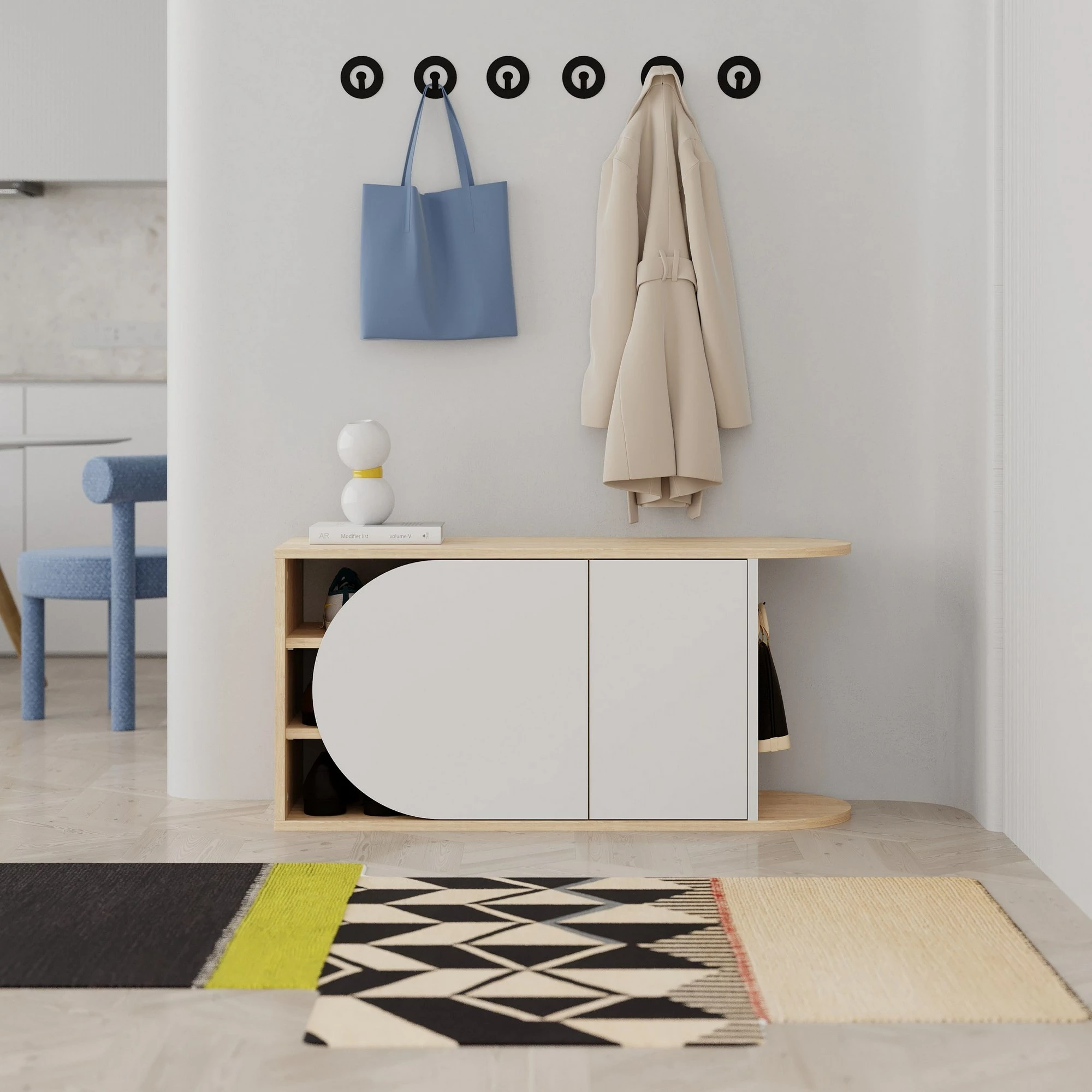 Omara za čevlje in stolček za obutev Skye Decor Nova, hrast in bela