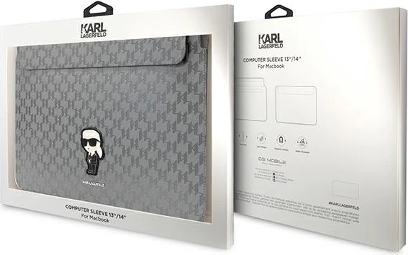 Ovitek za prenosnik Saffiano Monogram Ikonik, Karl Lagerfeld, 14", srebrn