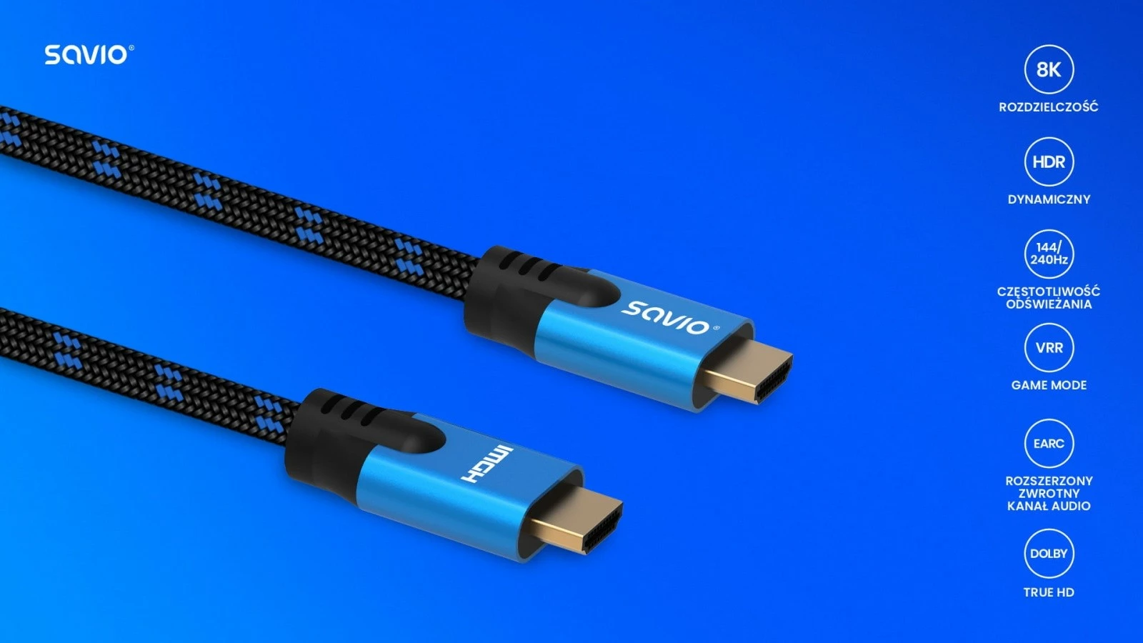 HDMI kabel Savio CL-143, 3 m, Ultra HD 8K, v2.1, črno/moder