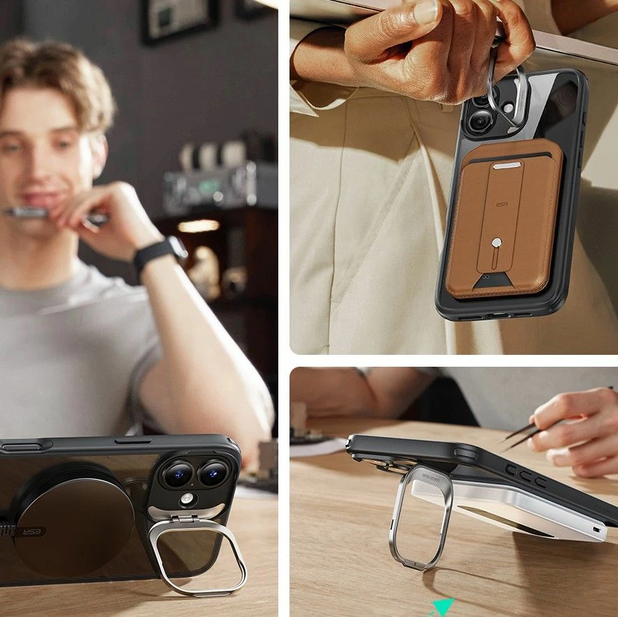 Ovitek s stojalom ESR Classic Hybrid HaloLock MagSafe za iPhone 16 Plus, z zaščitnim kaljenim steklom, črn