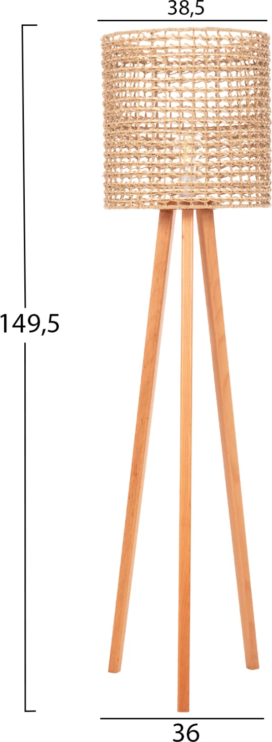 Stoječa svetilka iz kavčukovca, ratana in papirnate vrvi v naravni barvi Φ36x149.5Hcm