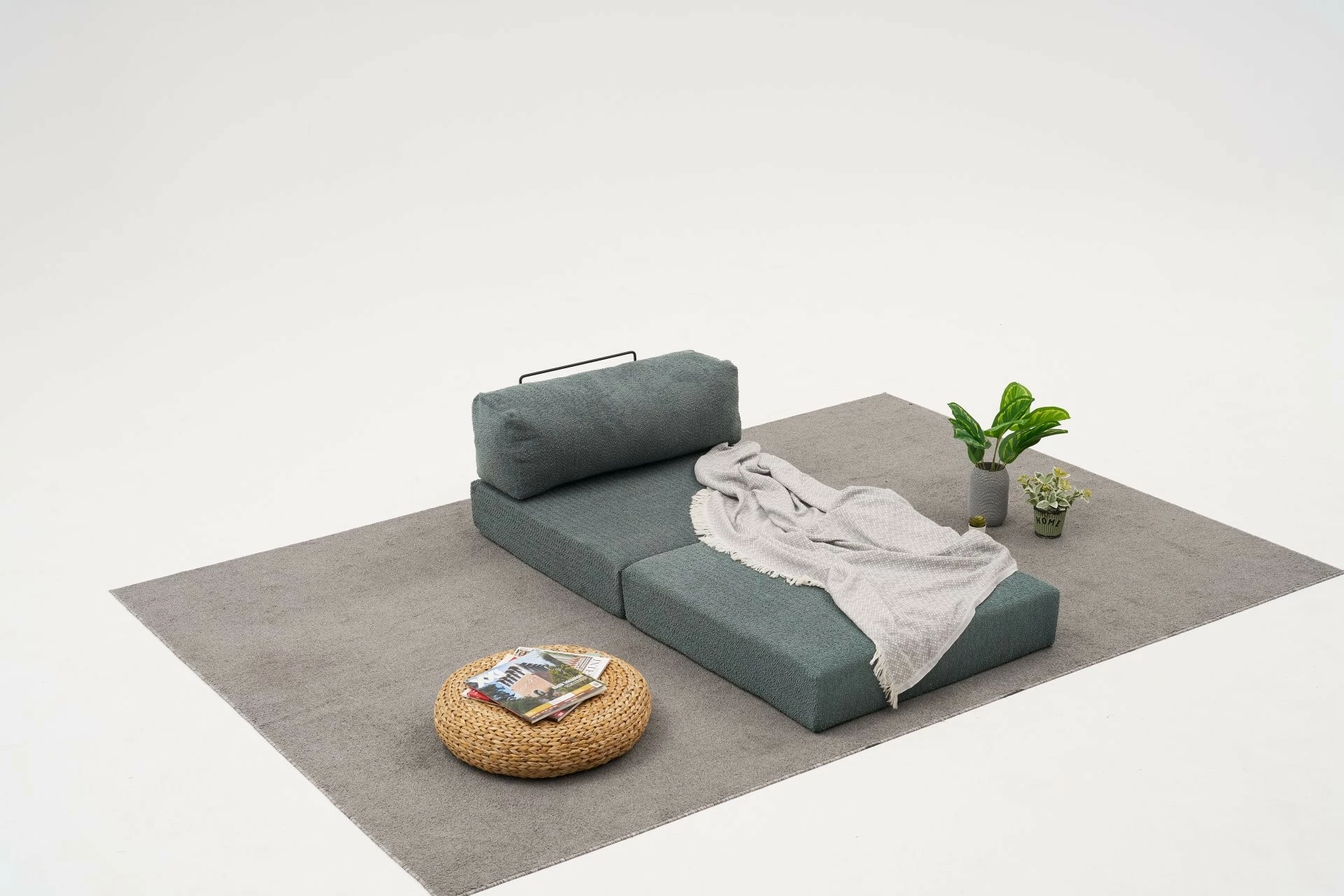 Kotna sedežna garnitura Comfort Mini, prevleka 100% chenille, zelena, 190 x 95 x 75 cm