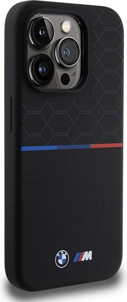 Ovitek z vzorcem BMW M iz silikona MagSafe za iPhone 15 Pro, črn