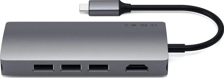 USB-C hub Satechi Aluminium Adapter V2, 3x USB-A, 4K HDMI, micro/SD, Ethernet, siva