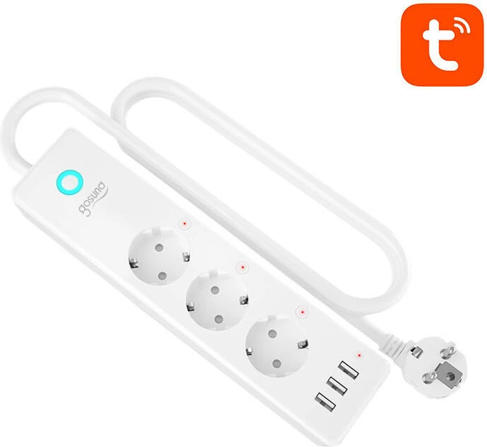 Pametna vtičnica WiFi, 3x AC schuko, 3x USB-A, Gosund P1 PLUS, bela