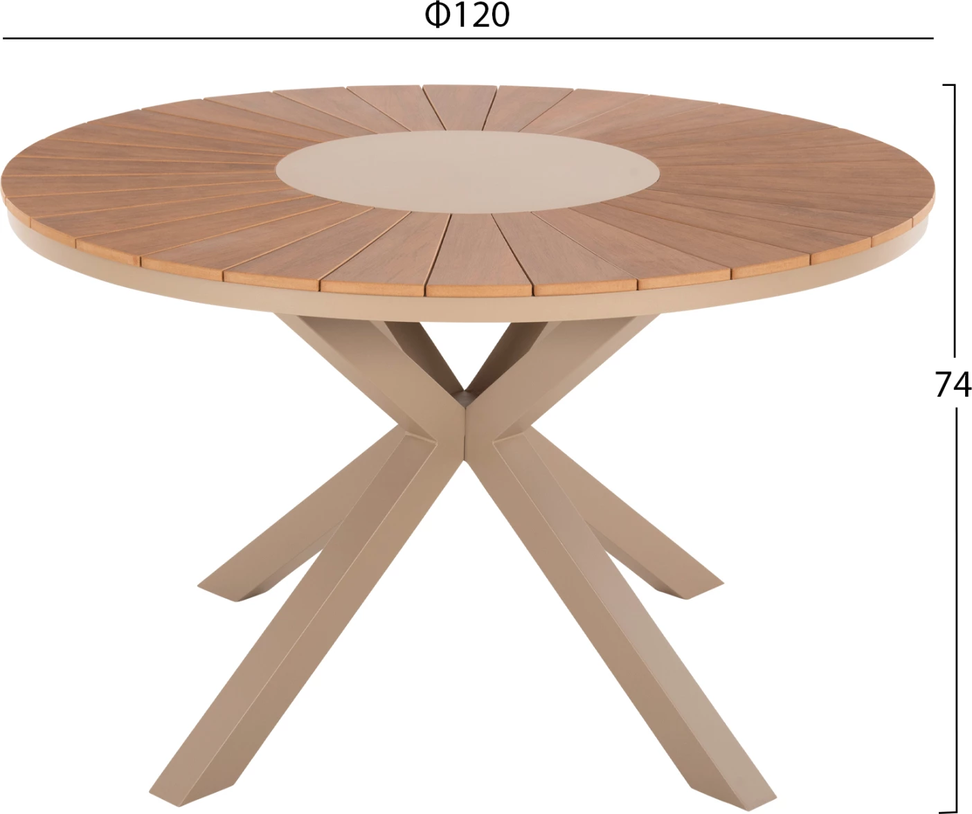 Zunanji okrogli miza MORIL FH6041.04 aluminij v barvi šampanjca-poliles v naravni les Φ120cm