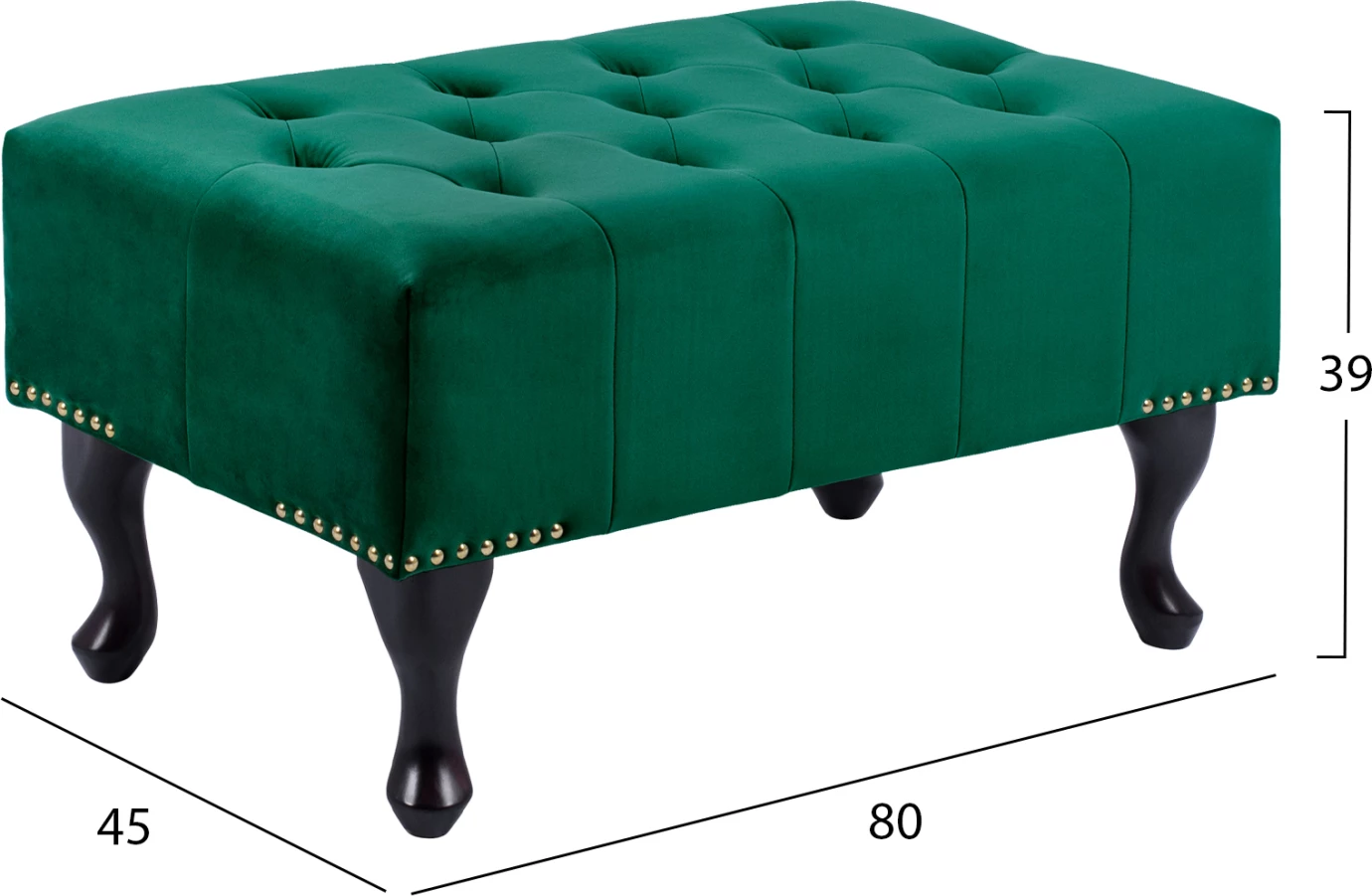 Pianistični stolček Chesterfield EMMA FH226.03 iz cipresno zelenega žameta s črnimi nogami 80x45x40H cm