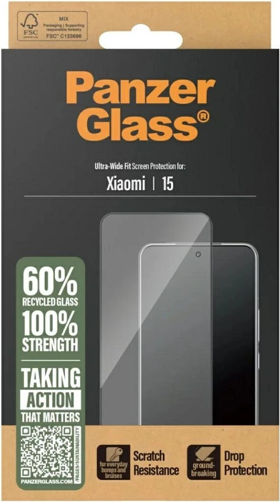Zaščitno kaljeno steklo Ultra-Wide Fit, PanzerGlass za Xiaomi 15, s črnim okvirjem
