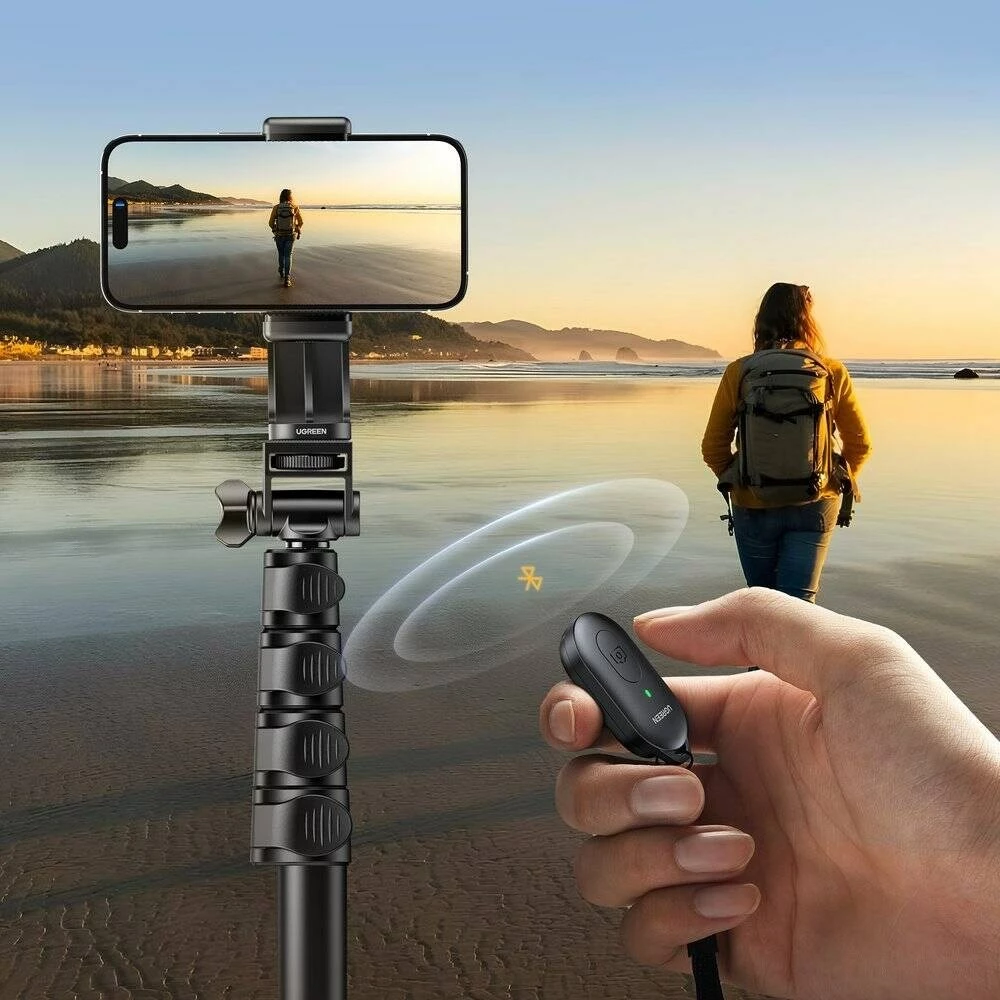 Selfie palica z integriranim stojalom in daljinskim upravljalnikom UGREEN LP680, 1,8 m, črn
