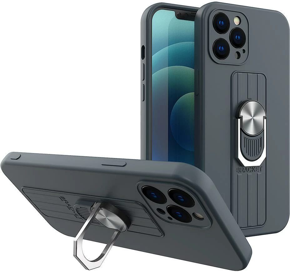 Ovitek iz silikona z držalom za prst in stojalom Hurtel Ring Case za Samsung Galaxy A33 5G, moder