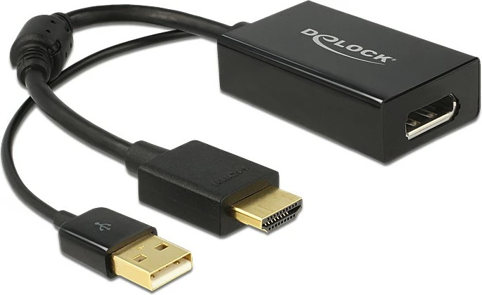 Adapter HDMI + USB na DisplayPort DeLOCK, 0,25 m, 4K, črn