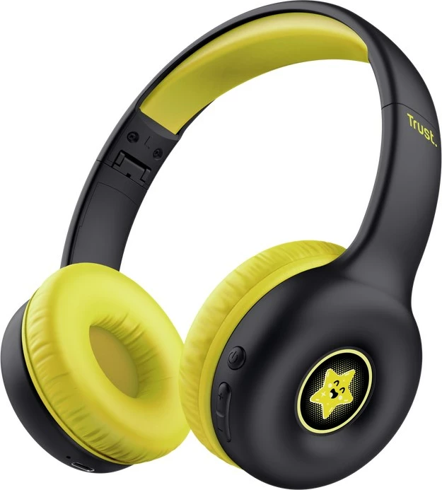 Žične in brezžične slušalke, Trust Nouna, Bluetooth in USB Type-C, za klice/muziko, črne/rumene