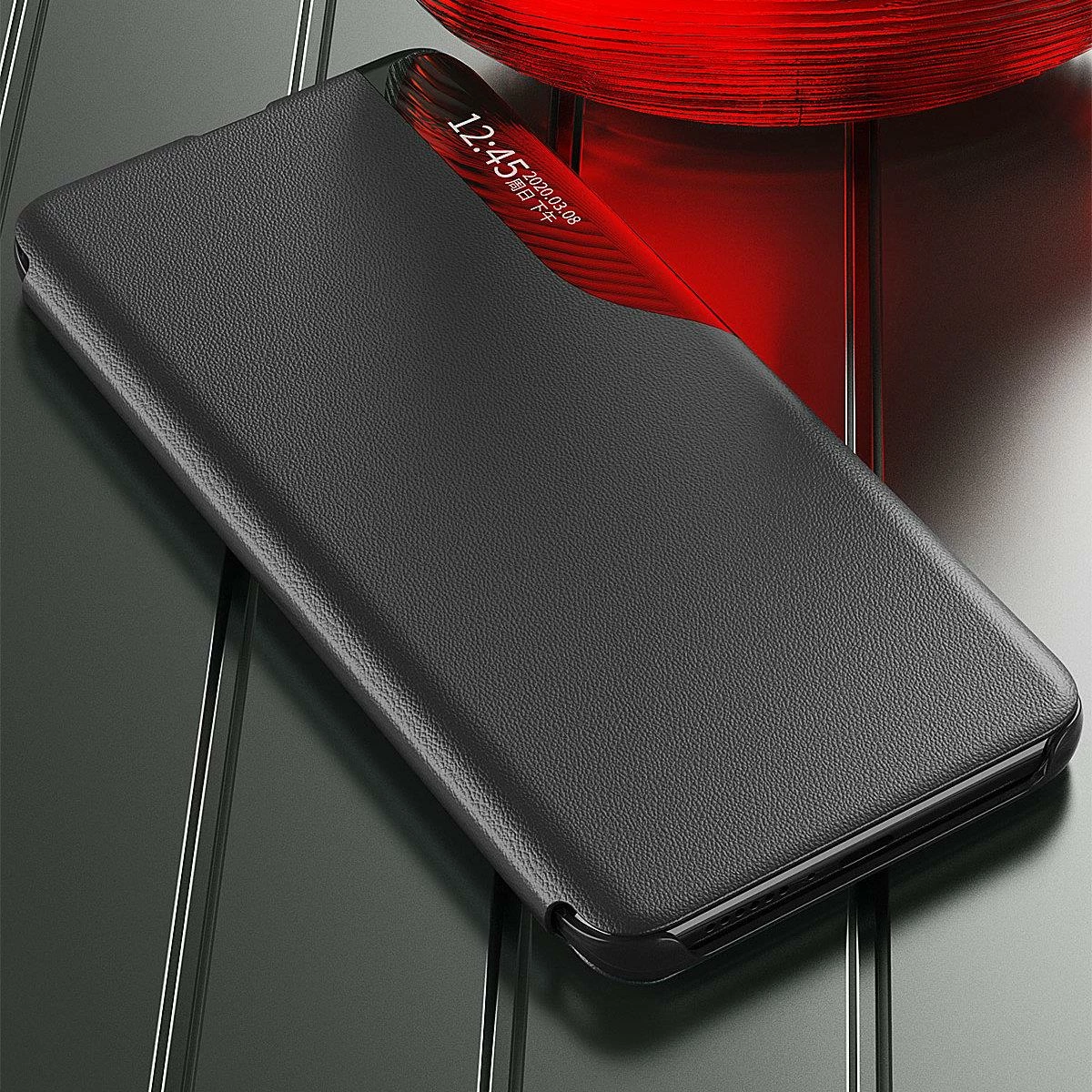 Etui za Samsung Galaxy A73 Hurtel Eco Leather View, pokrov in stojalo, rdeč