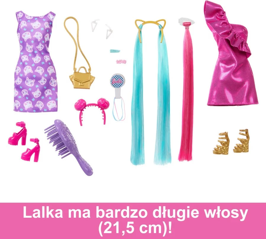 Punčka za igro z lasmi Hair Play, Barbie Mattel JDC85 z dodatki za stiliranje, rožnata
