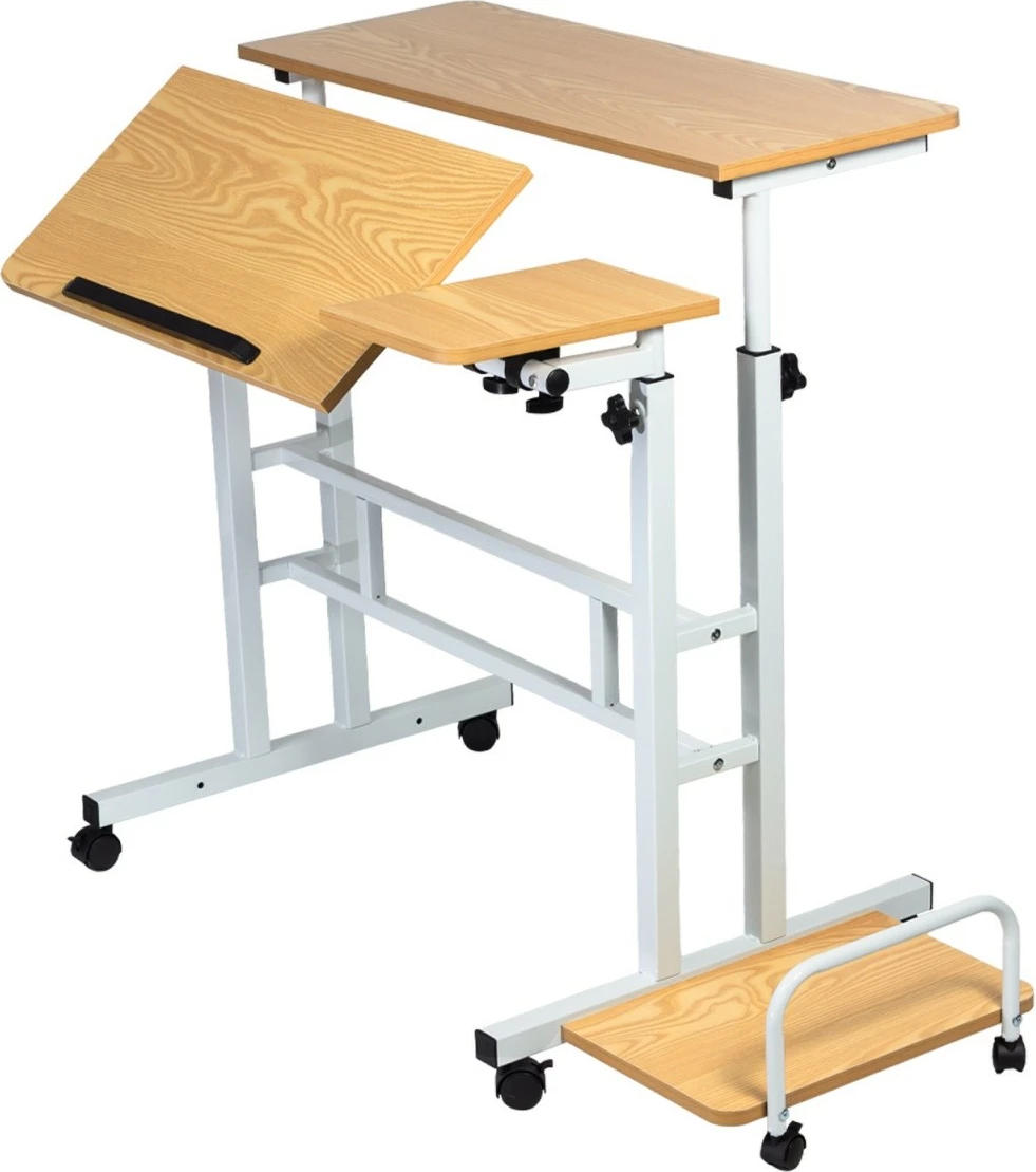 Mobilna miza z nastavljivo višino Maclean MC-124 W, 67–115 cm, 80x60 cm, 50 kg, bela/les