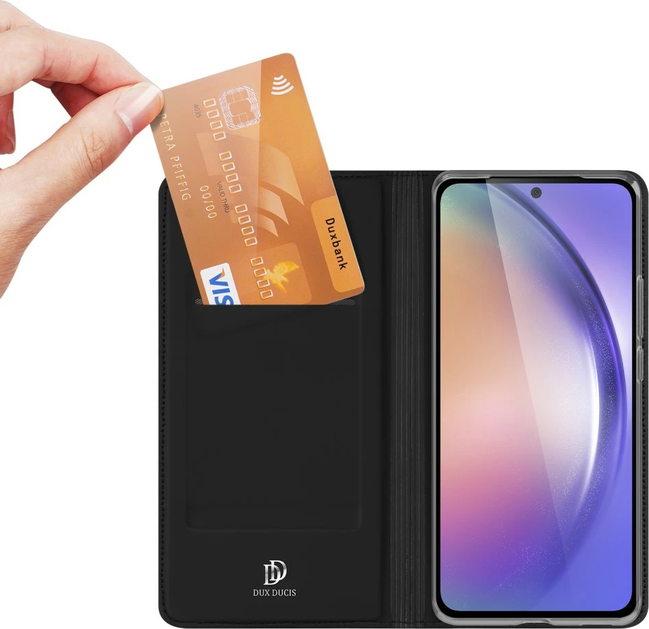 Ovitek za telefon z žepom za kartice in pokrovom, črn, Dux Ducis Skin Pro za Samsung Galaxy A55 5G