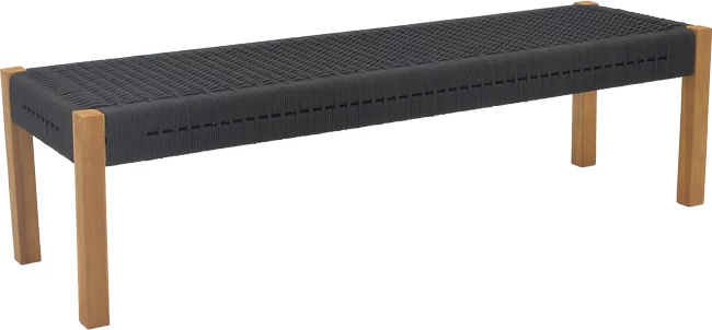 Stol iz teaka s poliestersko vrvjo Uma, črn, 120x45x40 cm