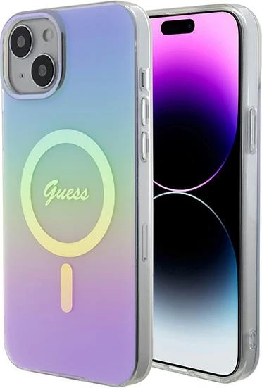 Iridescent MagSafe ovitek Guess za iPhone 15 Plus, vijoličen