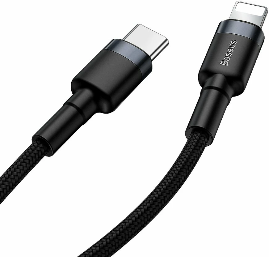 Kabel USB-C na Lightning Baseus Cafule CATLKLF-G1, 1 m, 18 W, črno/siv