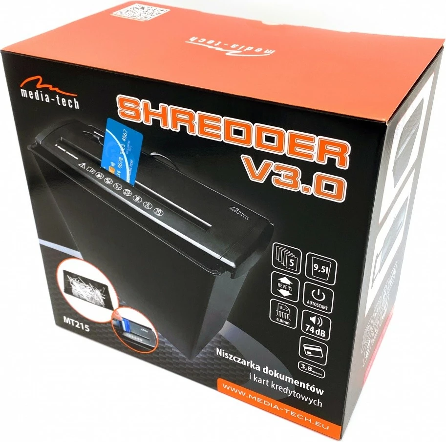 Univerzalni uničevalec dokumentov, Media-Tech MT215V3.0, 9.5 L, črn