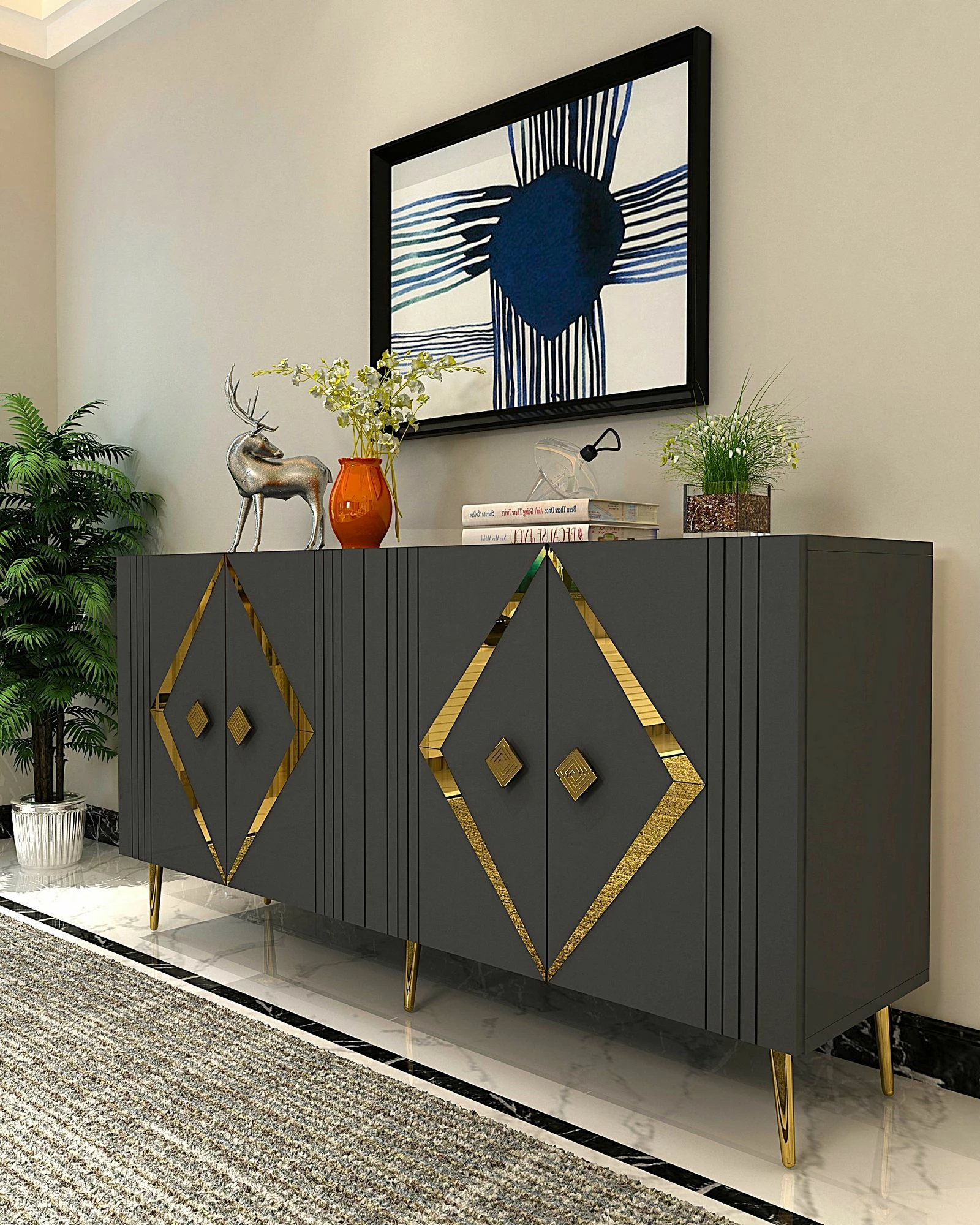 Konzolna miza Domino KB150 Skye Decor, antracit, zlato