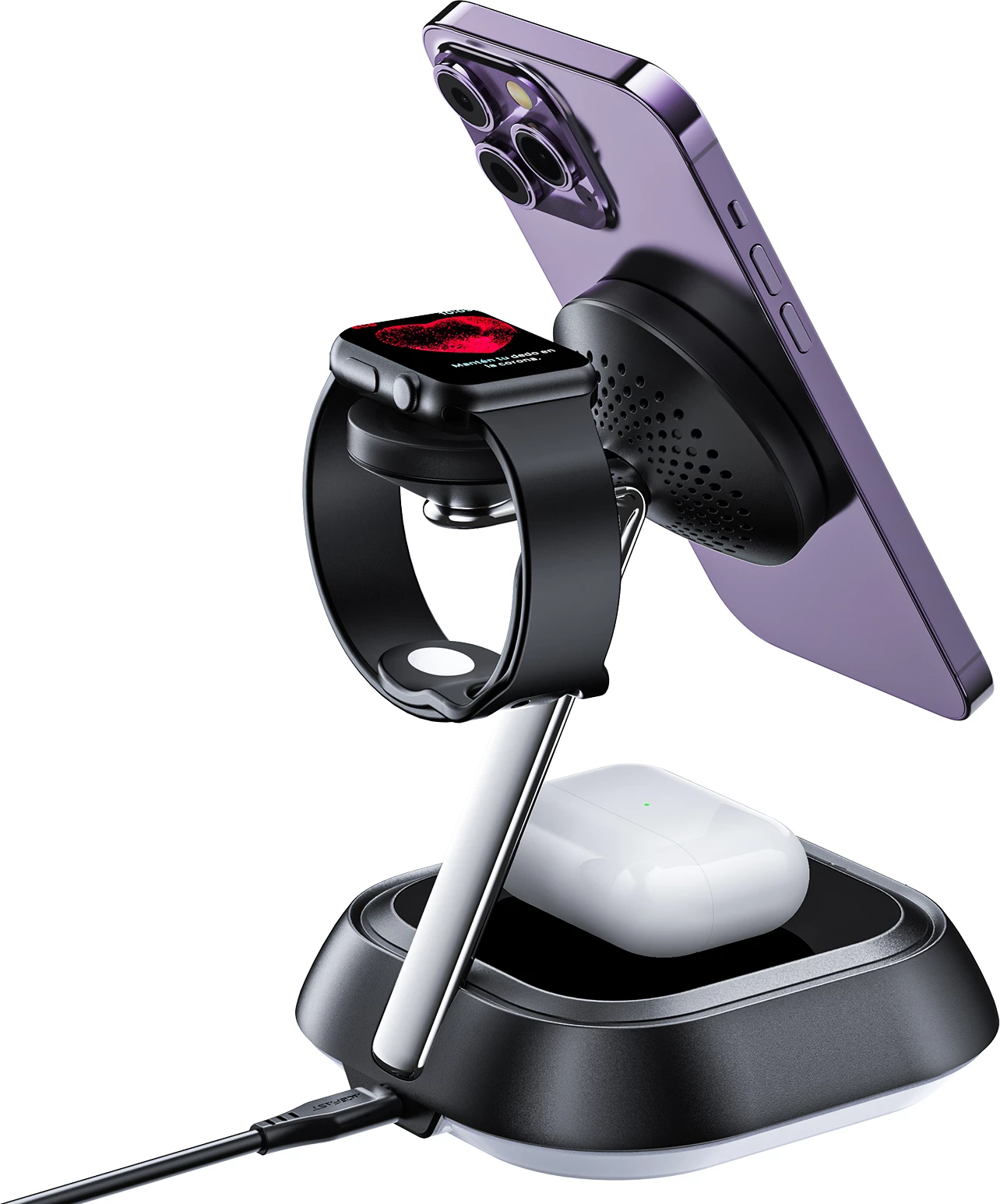 Polnilna postaja 3-v-1 za telefon, uro in slušalke, Acefast E16, 15W, črna