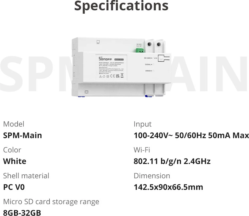 Inteligenten stikalo Sonoff SPM-Main, merilec energije, Wi-Fi/Ethernet, bel