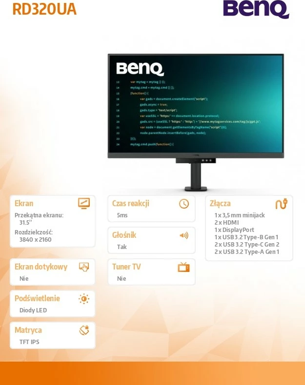 Monitor 31,5-palčni 4K IPS, 5 ms, 60 Hz, črno/siv BenQ RD320UA