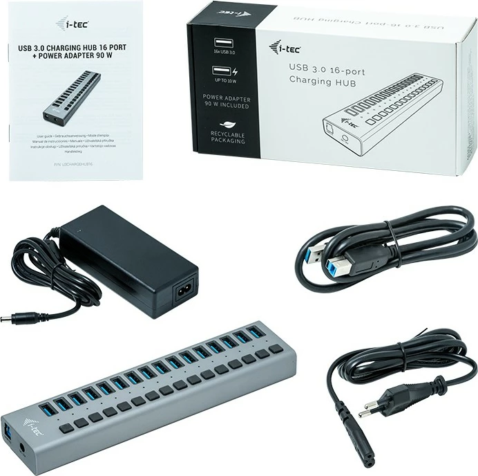 USB 3.0 razdelilec (HUB) 16 vrat, 90W, siva - i-tec