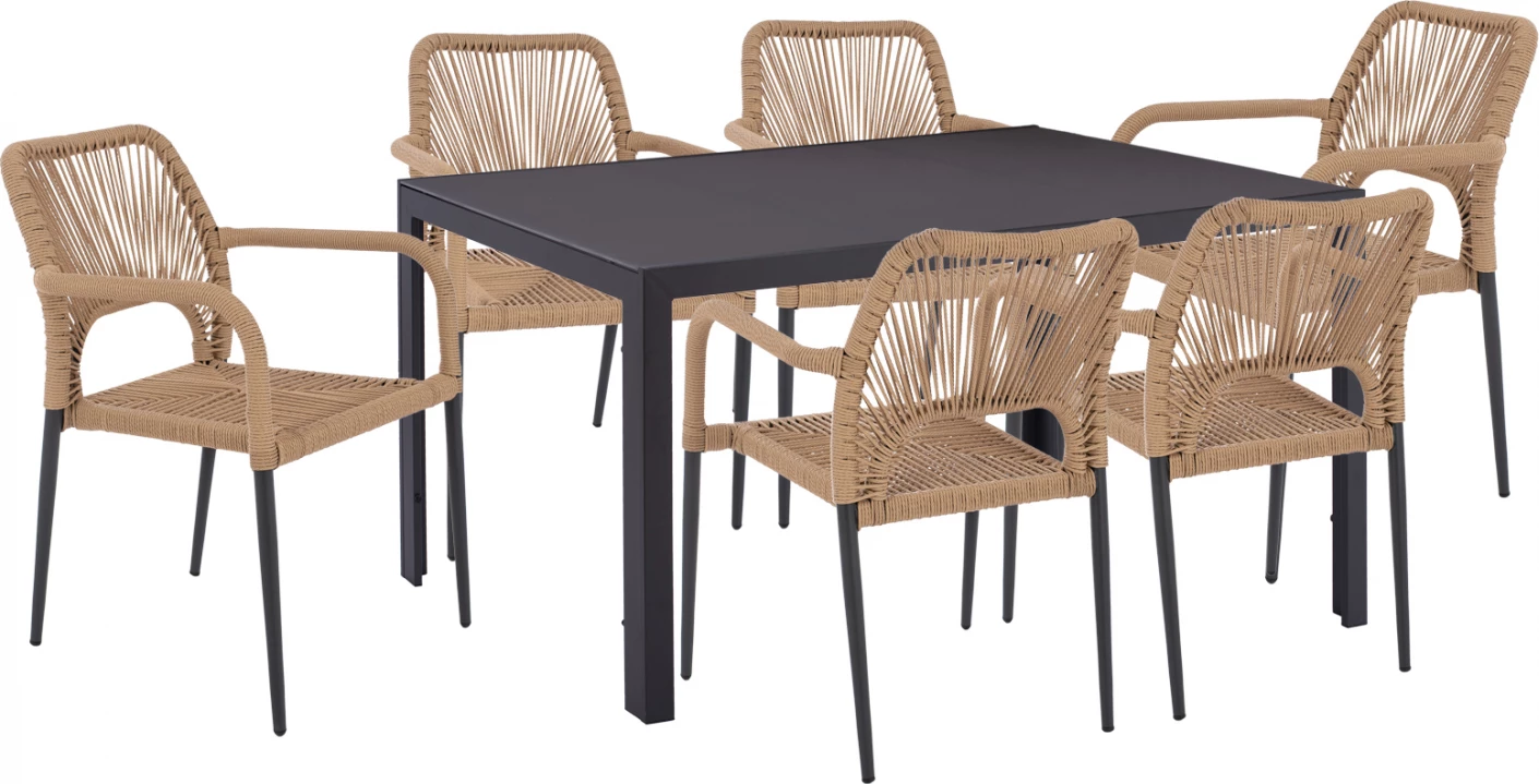 Jedilni set 7 kosov siva miza 150x90 in naslanjač z vrvjo FH11527.01
