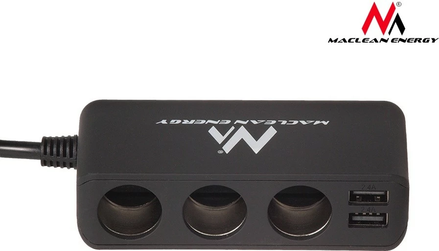 Razdelilec vtičnice vžigalnika Maclean MCE117, 3 izhodi, 2xUSB, voltmeter, črn