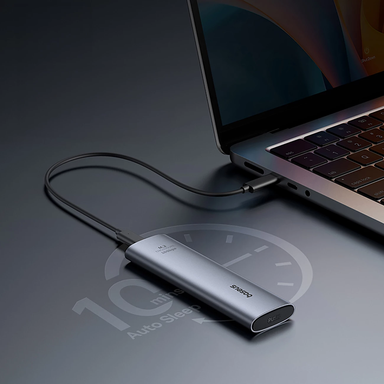 Zunanje ohišje za SSD M.2 NVMe Baseus FlyJoy, 10 Gb/s, sivo
