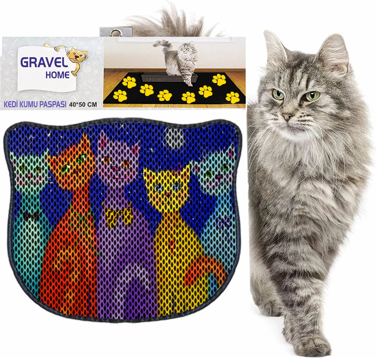 Preproga za mačji pesek, večbarvna, Paws & Whiskers, Kdkafa0121, 40x50cm