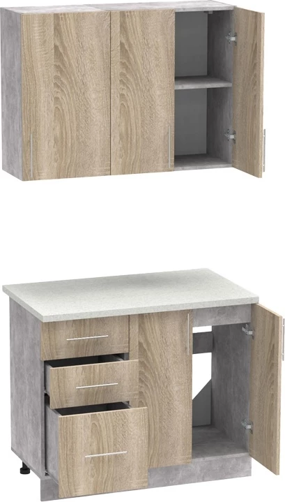 Kuhinjska enota melamin, barva sonoma in kuhinjski pult svetlo siva, 100x60x85 cm Festa I