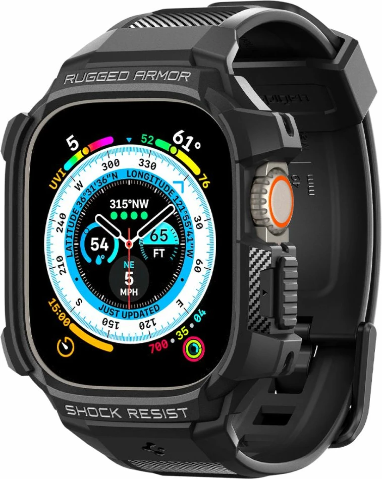 Ovitek za Apple Watch Ultra 49 mm, Spigen Rugged Armor Pro, črn