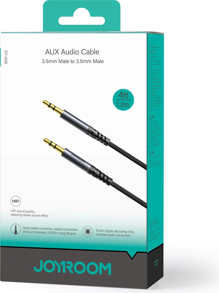 Avdio kabel AUX 3,5 mm moški–moški, Joyroom SY-A08, 1,2 m, črn