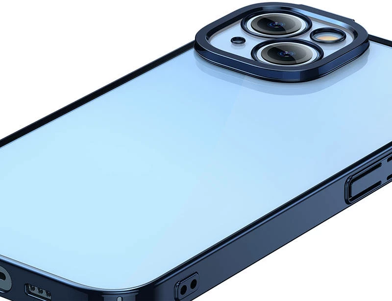 Ovitek za telefon z modrimi robovi in kaljenim steklom, Baseus, iPhone 14 Plus, modra, komplet