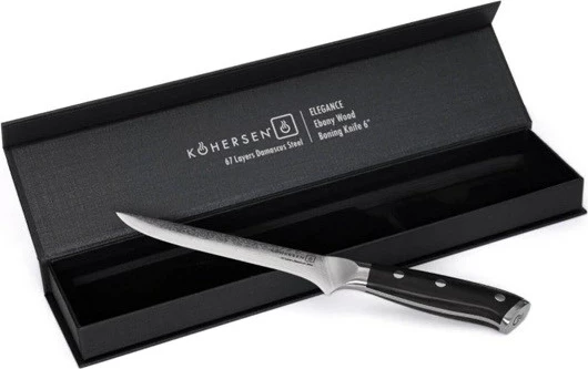 Kuhinjski nož Elegance Ebony Wood KOHERSEN, 15,2 cm, Damask jeklo, črna lesena ročaj