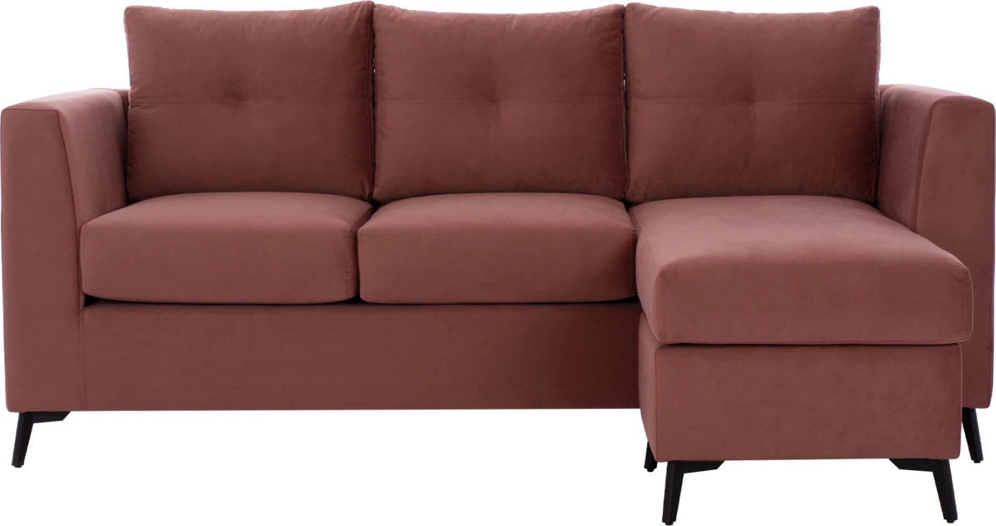 Kotna sedežna garnitura ΡONZA, prašno roza, visoke noge, 2 kosa, reverzibilna, tkanina, odporna na madeže in vodo