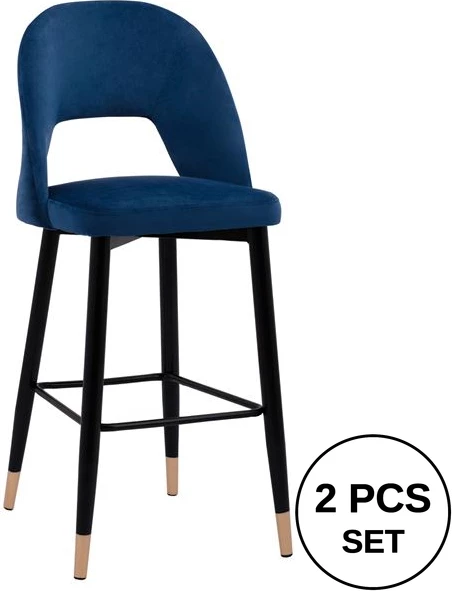 Barski stol Harper FH8526.08 žametno moder v kovinskem okvirju 50x51x111cm, set 2 kosov