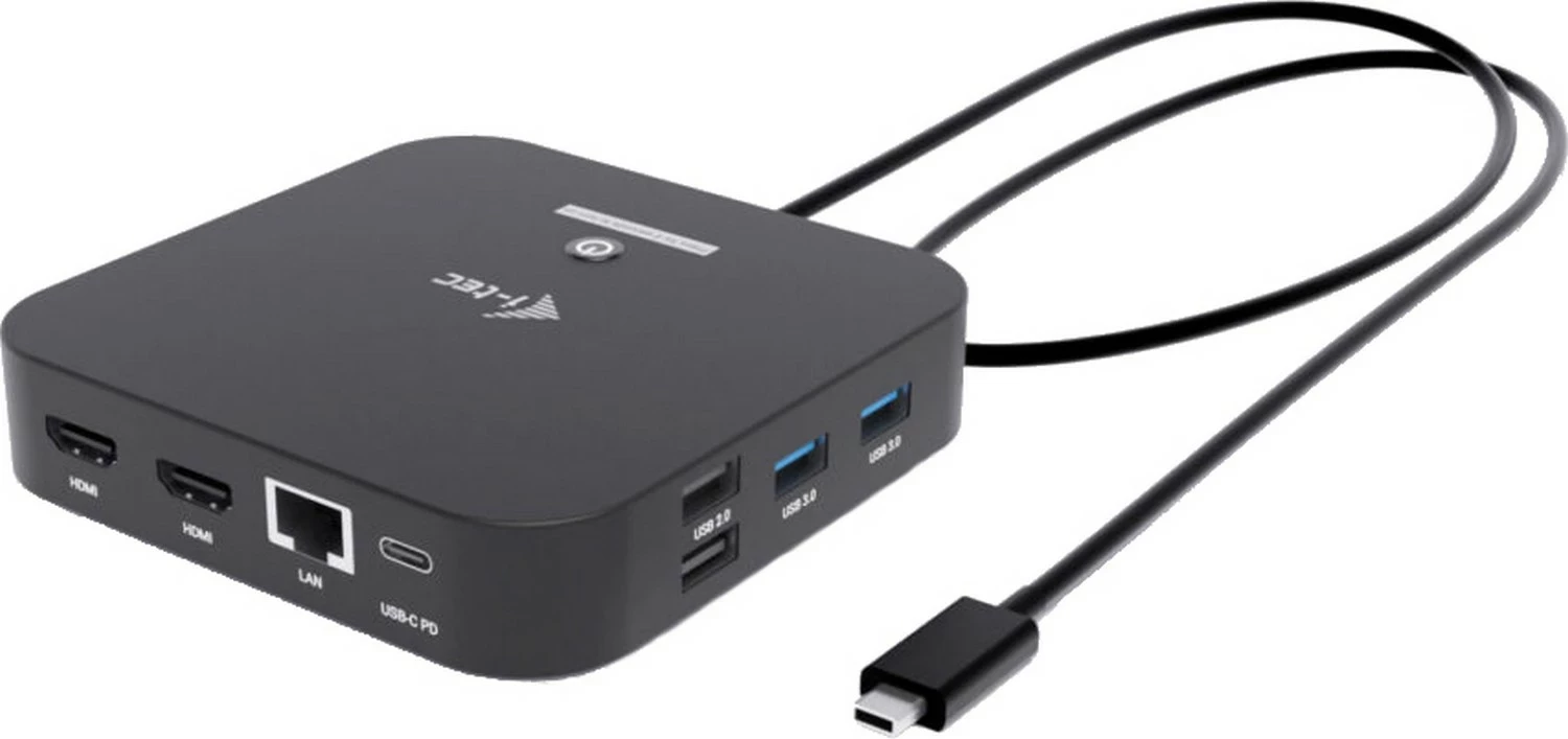 Dokirni priključek i-tec USB-C Dual HDMI, 2x HDMI 4K 60Hz, 2x USB-C, 4x USB-A, Power Delivery 100W, LAN, avdio, črn