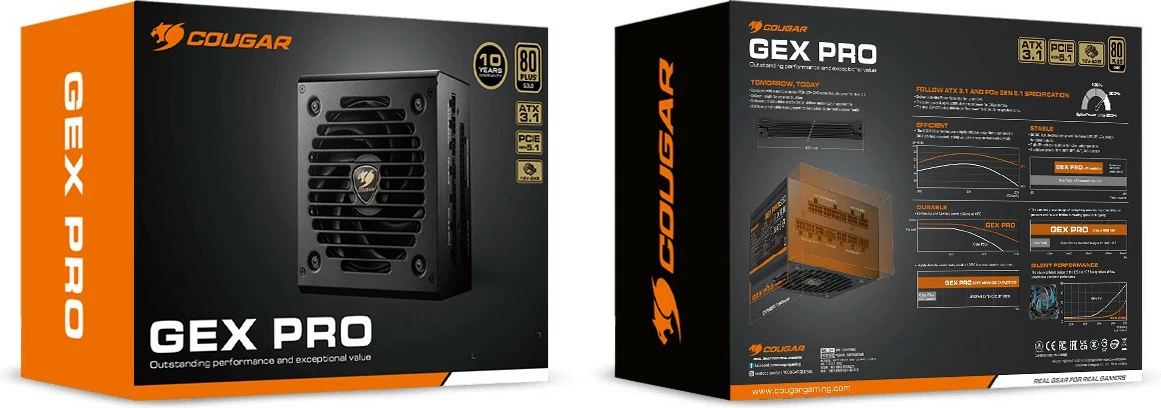 Napajalnik Cougar GEX PRO 650W, modularen, 80 Plus Gold, črn