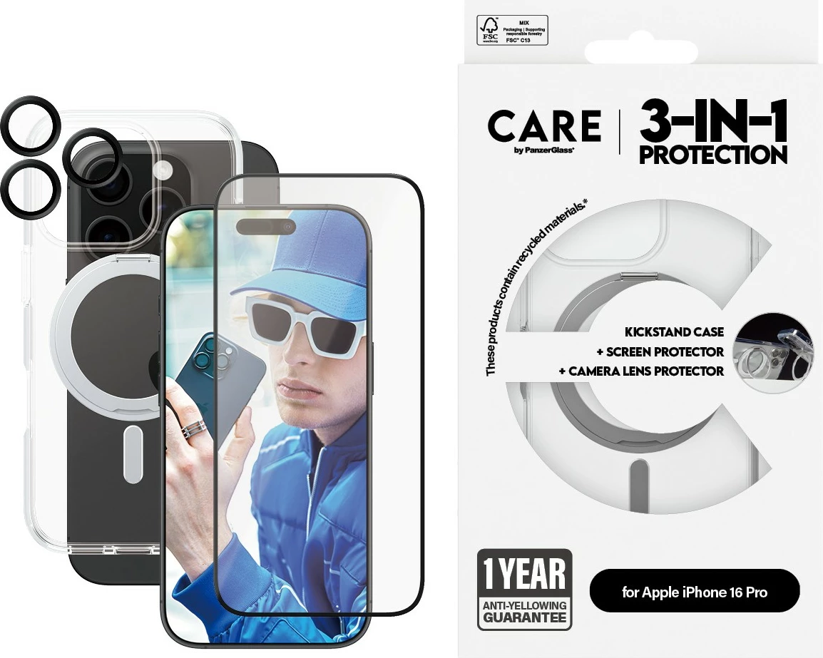 Prozoren ovitek PanzerGlass CARE Feature 3-v-1 Ceramic za iPhone 16 Pro