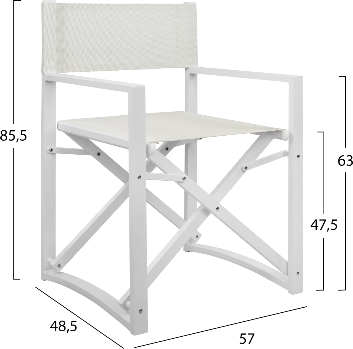 Režiserski stol aluminij DUPRE FH5094.02 bele barve 57x48,5x85.5Hcm