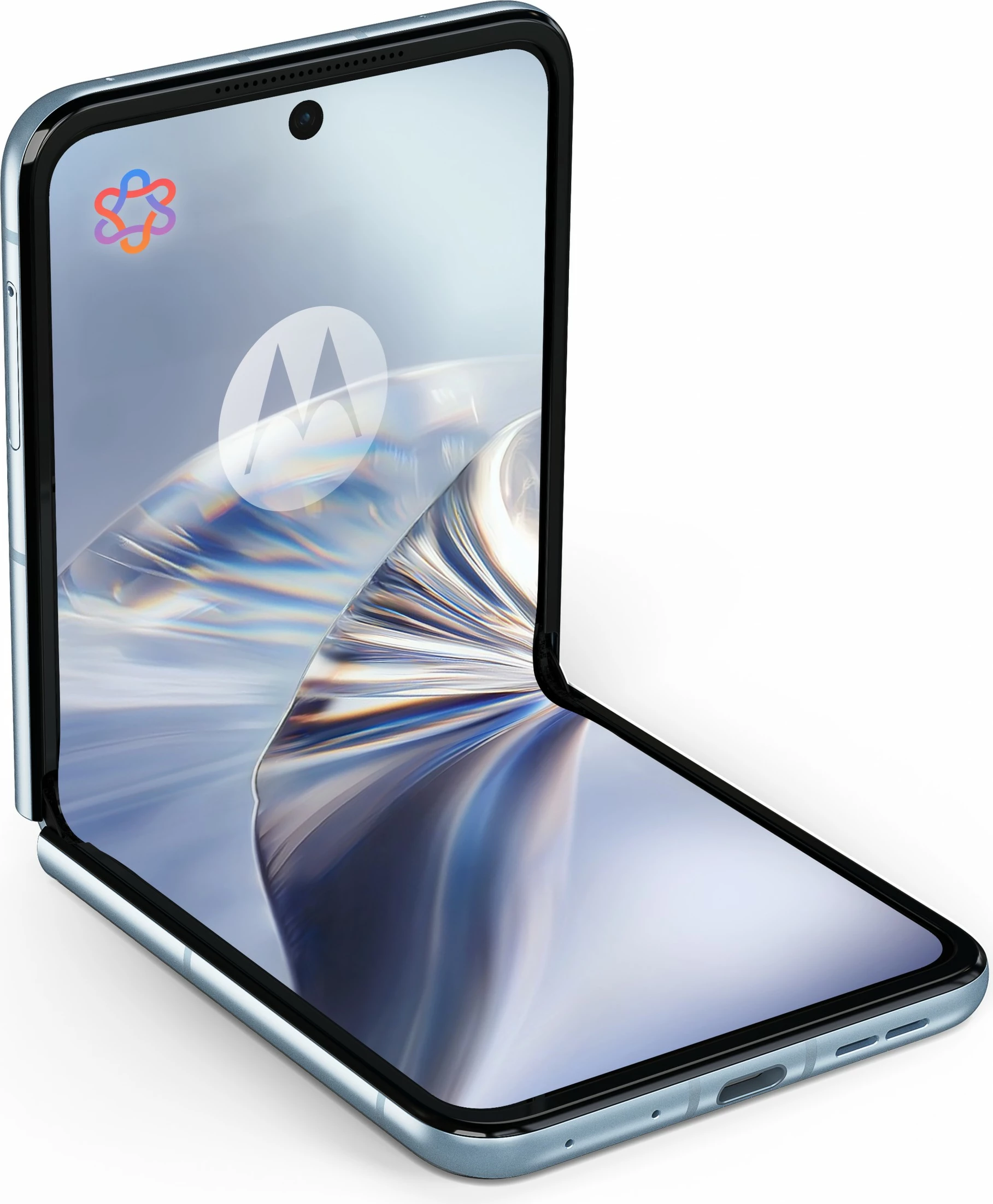 Zložljiv pametni telefon z luksuznim Swarovski dizajnom Motorola razr60 + slušalke Buds Loop, Swarovski Edition, moder