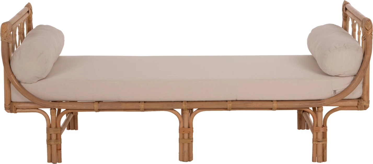 Zunanja lounge sofa Charmella iz naravnega ratana-bež blazine 187x69x76H cm