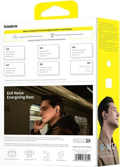 In-ear zvočniki z aktivnim dušenjem hrupa Baseus Bowie 35 TWS Bluetooth, črni