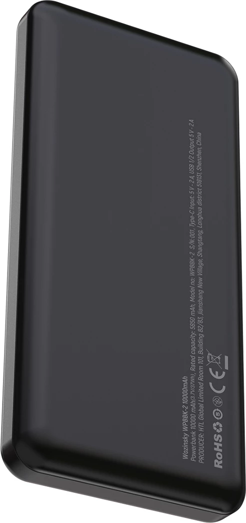Powerbank, 10000 mAh, 2x USB, 10 W, USB-C, črn, Wozinsky Wpower WPBBK-2